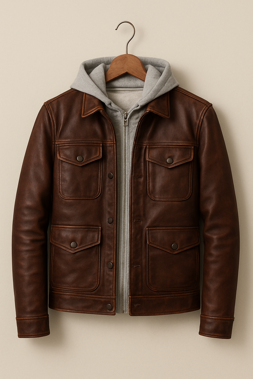 brown leather jacket